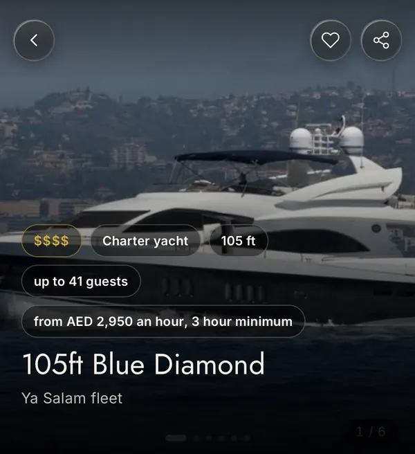 A yacht charter in the app