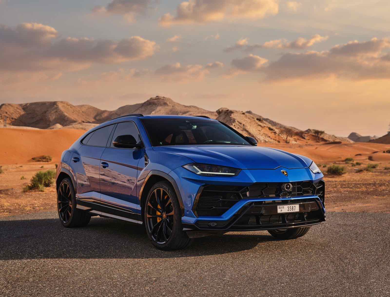 Lamborghini Urus Blue, luxury car rental in Dubai