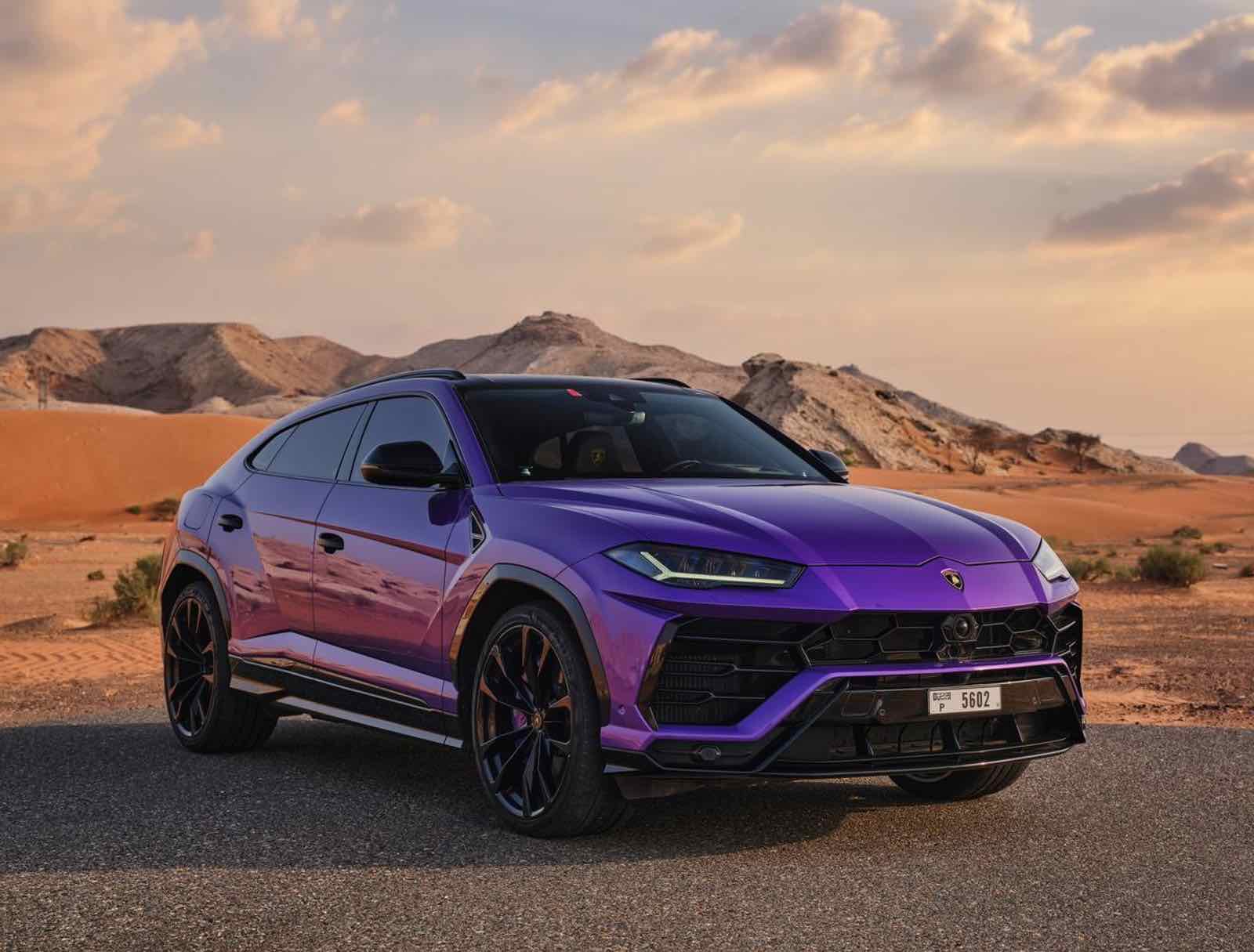 Lamborghini Urus Purple, luxury car rental in Dubai