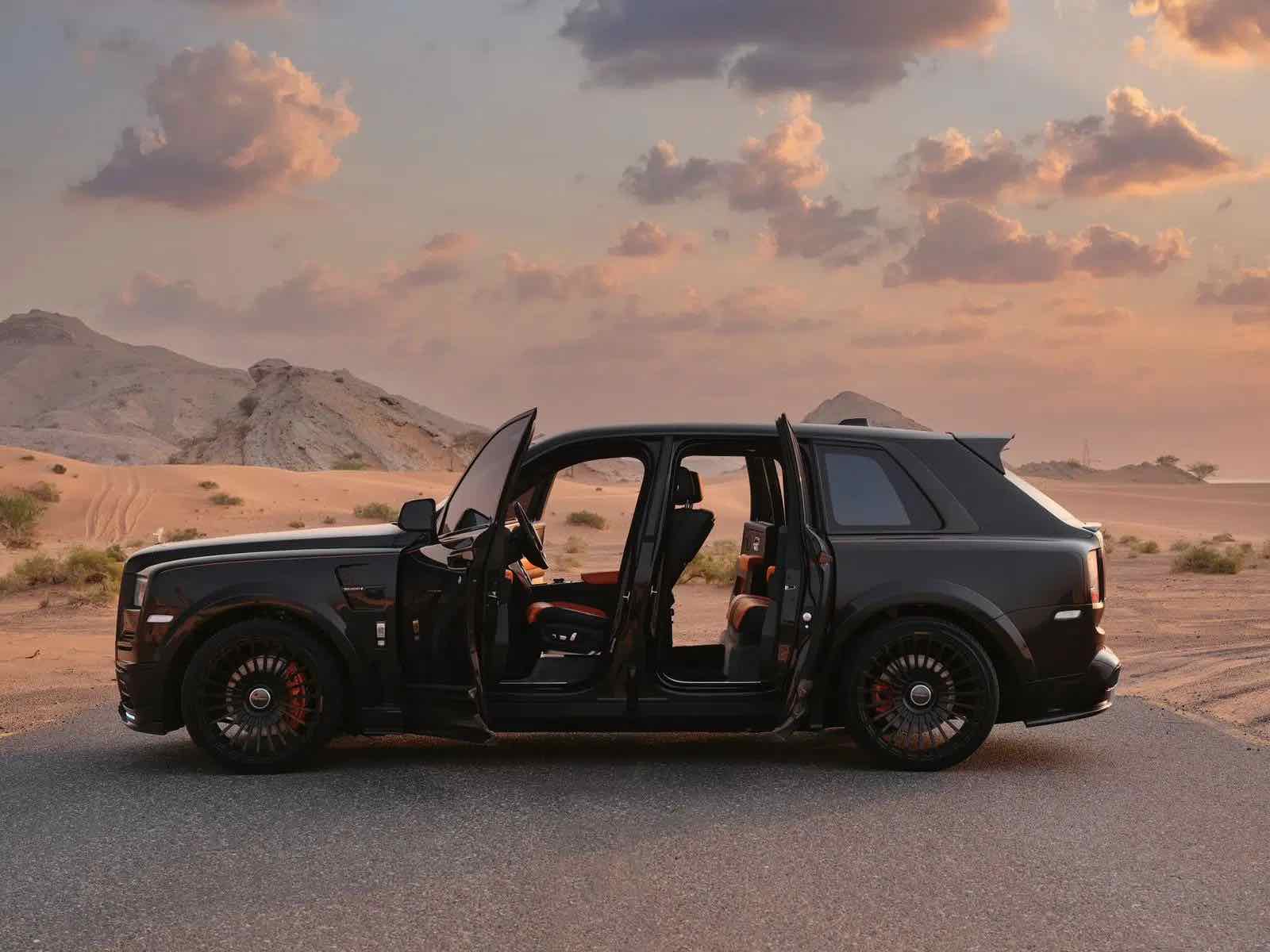 Rolls Royce Cullinan Mansory Black, luxury car rental in Dubai, photo 3